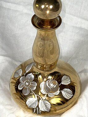 Irice Import Irving W Rice Germany Gold Floral Perfume Glass Bottle Decanter VTG